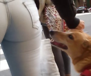 Grande y redondo culo en jeans, hablando de un corto paseo en las calles culo a pie de gran culo